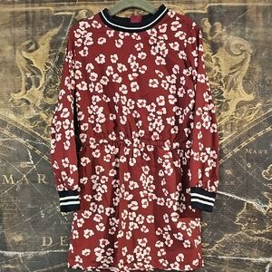 Red and White Ribbed Long Sleeve Casual Dress